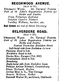 Beechwood & Belvedere 1912 Directory